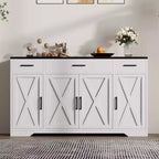 Credenza a 4 ante, mobile contenitore moderno in stile fattoria, credenza grande e moderna in legno in stile fattoria
