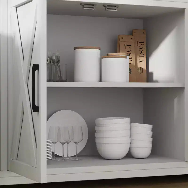 Credenza a 4 ante, mobile contenitore moderno in stile fattoria, credenza grande e moderna in legno in stile fattoria