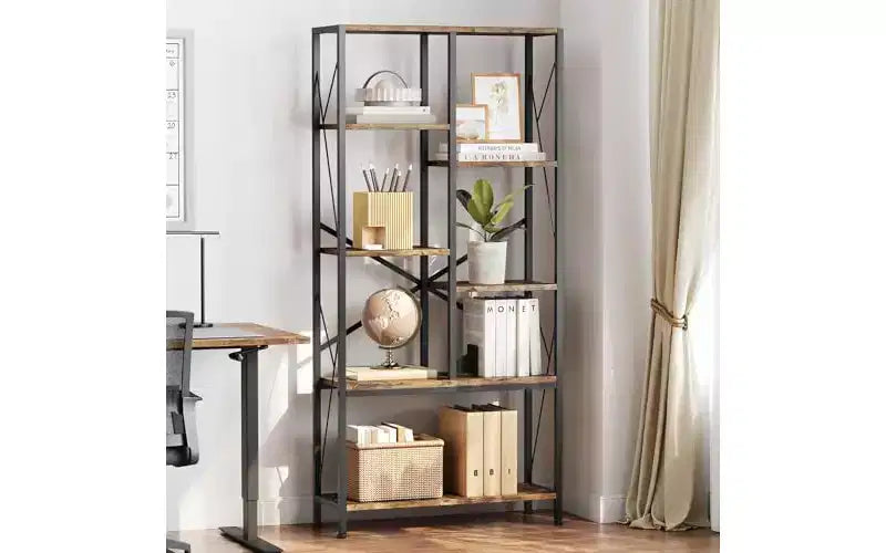 GustoWave Libreria Aperta a 6 Livelli, Scaffali Rustici in Stile Fattoria, Libreria in Metallo Nero, Libreria Mid-Century per Ufficio, Soggiorno, Camera da Letto