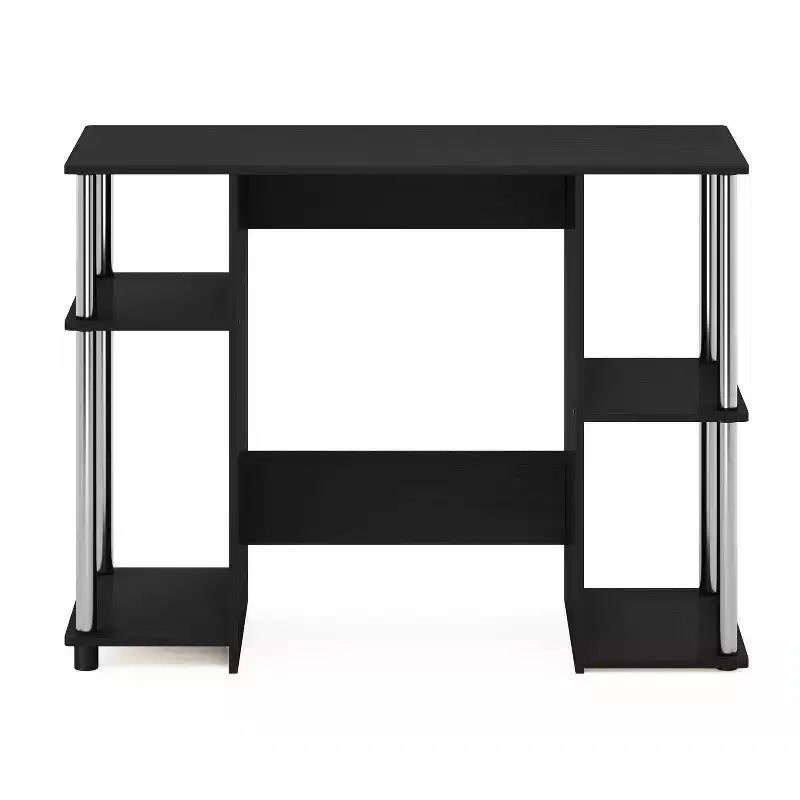 HomeStock Scrivanie da Computer in Legno di Paulownia Marrone H 76 cm con Vetrina Contenitore