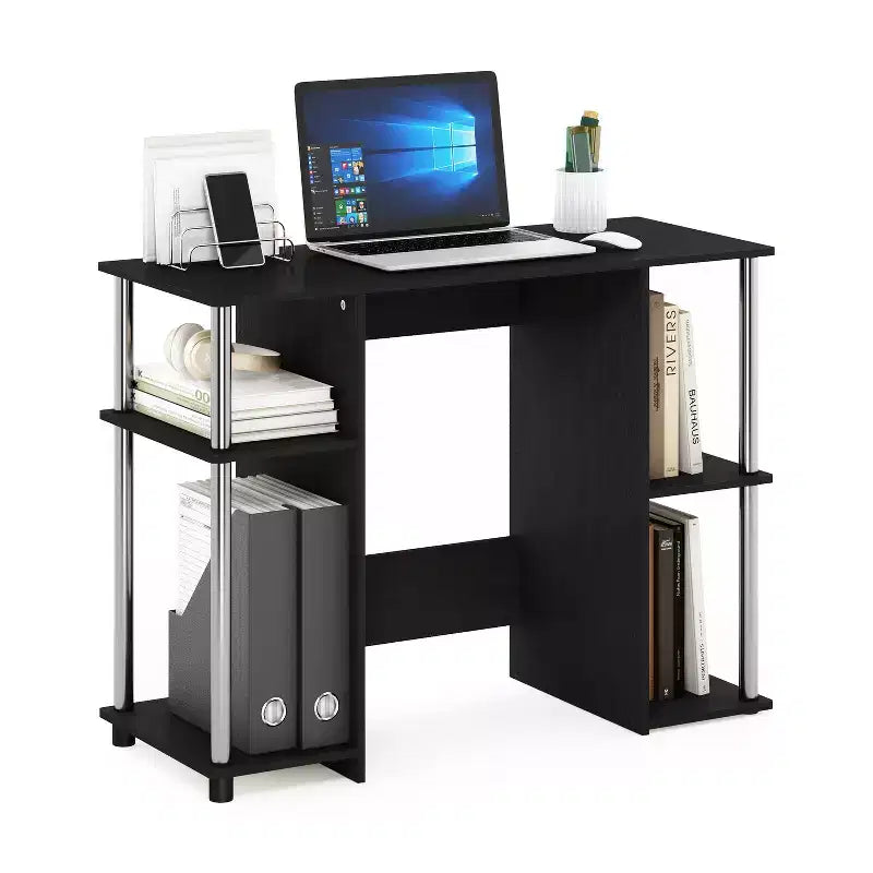 HomeStock Scrivanie da Computer in Legno di Paulownia Marrone H 76 cm con Vetrina Contenitore