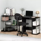 HomeStock Scrivanie da Computer in Legno di Paulownia Marrone H 76 cm con Vetrina Contenitore