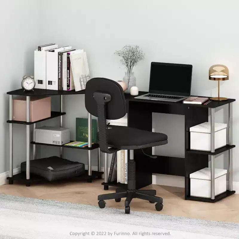 HomeStock Scrivanie da Computer in Legno di Paulownia Marrone H 76 cm con Vetrina Contenitore