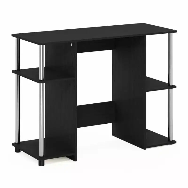 HomeStock Scrivanie da Computer in Legno di Paulownia Marrone H 76 cm con Vetrina Contenitore