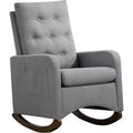 Nursery Rocking Chair, Comfy Upholstered Glider Rocker Armchair with Rubber Wood Legs High Back and Side Pocket for Living Room Bedroom