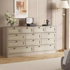 GustoWave Cassettiera in Legno Massello con 12 Cassetti in Rattan, Comò da Fattoria a 61 cassetti per Camera da Letto, Anti-ribaltamento Pesante