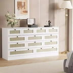 GustoWave Cassettiera in Legno Massello con 12 Cassetti in Rattan, Comò da Fattoria a 61 cassetti per Camera da Letto, Anti-ribaltamento Pesante