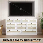 GustoWave Cassettiera in Legno Massello con 12 Cassetti in Rattan, Comò da Fattoria a 61 cassetti per Camera da Letto, Anti-ribaltamento Pesante