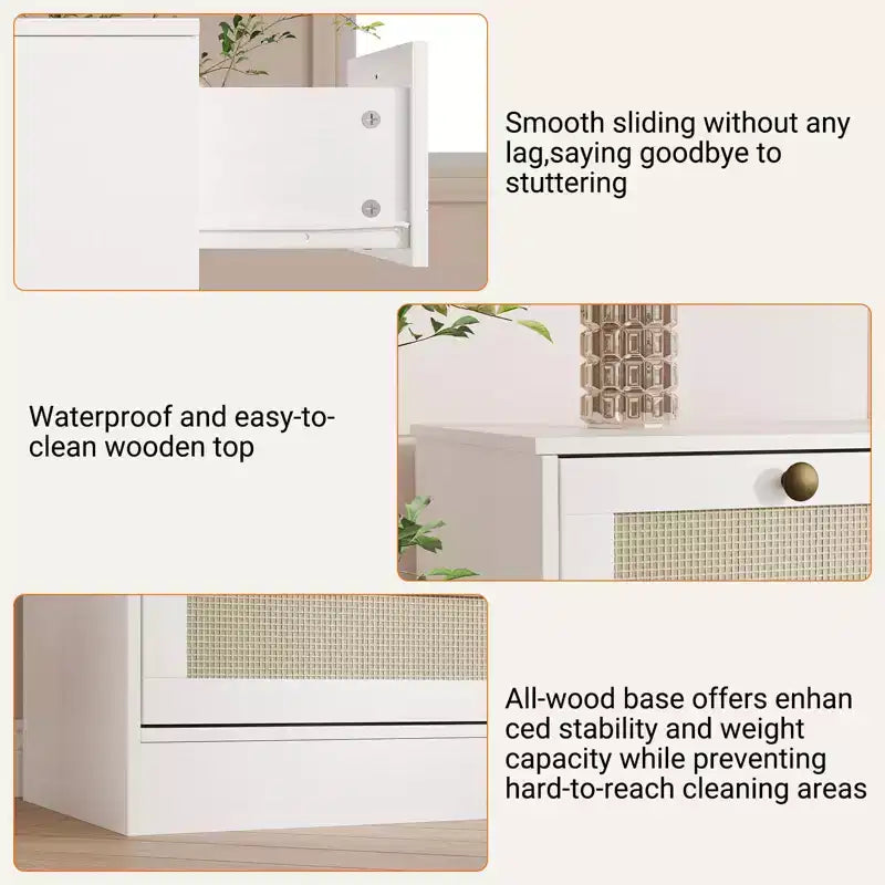 GustoWave Cassettiera in Legno Massello con 12 Cassetti in Rattan, Comò da Fattoria a 61 cassetti per Camera da Letto, Anti-ribaltamento Pesante
