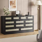 GustoWave Cassettiera in Legno Massello con 12 Cassetti in Rattan, Comò da Fattoria a 61 cassetti per Camera da Letto, Anti-ribaltamento Pesante