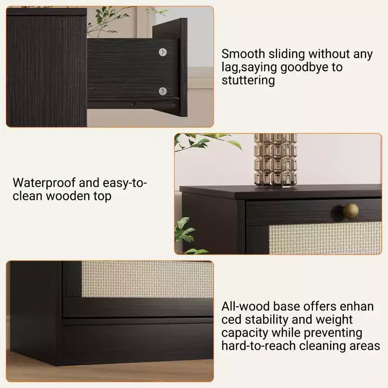 GustoWave Cassettiera in Legno Massello con 12 Cassetti in Rattan, Comò da Fattoria a 61 cassetti per Camera da Letto, Anti-ribaltamento Pesante