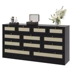 GustoWave Solid Wood Dresser with 12 Rattan Drawers, Farmhouse 61 Chest of Drawers for Bedroom, Heavyweight Anti-tipping
