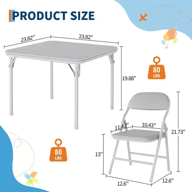 Set di 5 Tavolo e Sedie Pieghevoli per Bambini, Set di Tavolo e Sedie per Attività per Neonati e Bambini per Sala da Pranzo, Asili Nido, Aule