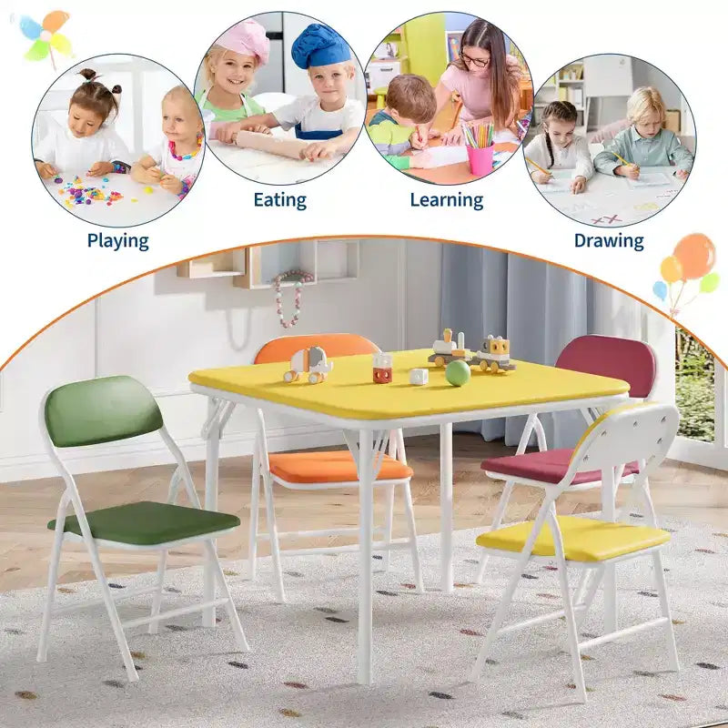 Set di 5 Tavolo e Sedie Pieghevoli per Bambini, Set di Tavolo e Sedie per Attività per Neonati e Bambini per Sala da Pranzo, Asili Nido, Aule