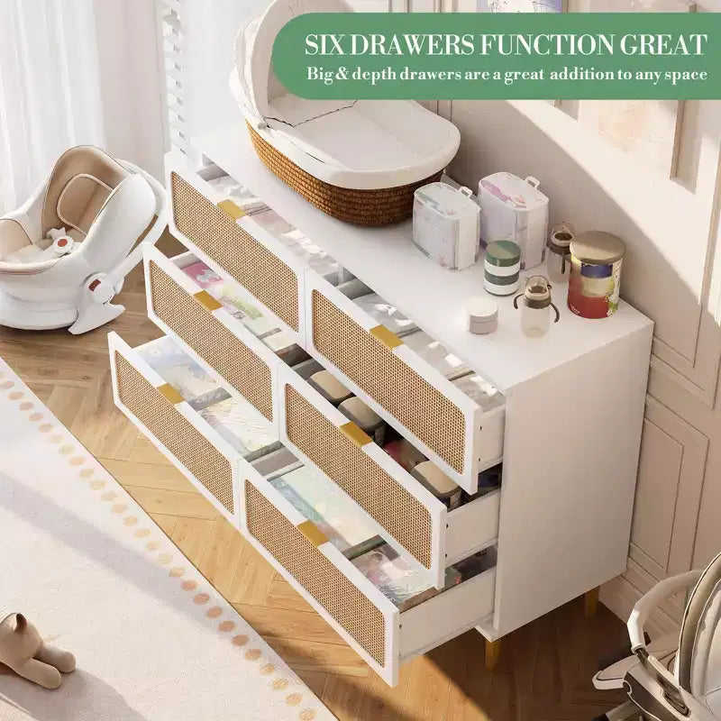 Comò in rattan per la camera da letto, cassettiere spaziose per l'armadio, adatte per il soggiorno, l'ingresso e la camera dei bambini.