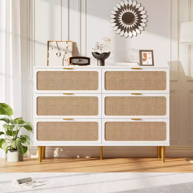 Comò in rattan per la camera da letto, cassettiere spaziose per l'armadio, adatte per il soggiorno, l'ingresso e la camera dei bambini.