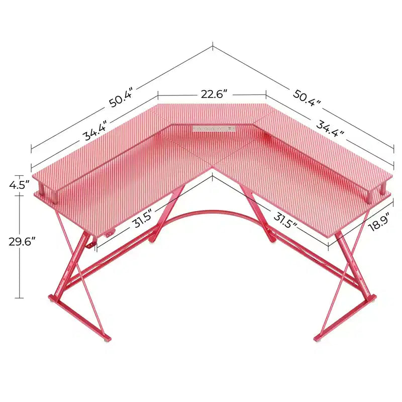 Scrivania a L Greenstell 128 cm – Superficie in fibra di carbonio con luce LED e prese di corrente, tavolo da gaming con supporto per monitor e gancio per cuffie