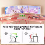 Scrivania a L Greenstell 128 cm – Superficie in fibra di carbonio con luce LED e prese di corrente, tavolo da gaming con supporto per monitor e gancio per cuffie