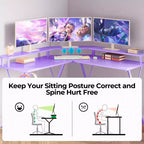 Scrivania a L Greenstell 128 cm – Superficie in fibra di carbonio con luce LED e prese di corrente, tavolo da gaming con supporto per monitor e gancio per cuffie