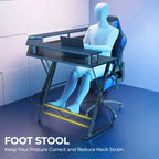 Scrivania a L Greenstell 128 cm – Superficie in fibra di carbonio con luce LED e prese di corrente, tavolo da gaming con supporto per monitor e gancio per cuffie