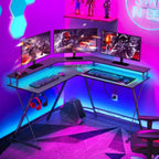 Greenstell L-Shaped Desk 50.4 inch - Carbon Fiber Surface with LED Light & Power Outlets, Gamer Table with Monitor Stand & Headphone Hook