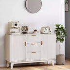 Credenza a Buffet Scanalata, Grande Mobiletto Contenitore per Caffè/Bar da 120 cm con 3 Cassetti e 2 Ante per Cucina, Soggiorno, Ingresso