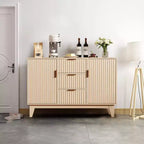 Credenza a Buffet Scanalata, Grande Mobiletto Contenitore per Caffè/Bar da 120 cm con 3 Cassetti e 2 Ante per Cucina, Soggiorno, Ingresso