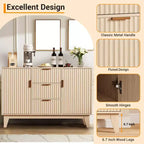 Credenza a Buffet Scanalata, Grande Mobiletto Contenitore per Caffè/Bar da 120 cm con 3 Cassetti e 2 Ante per Cucina, Soggiorno, Ingresso