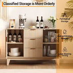 Credenza a Buffet Scanalata, Grande Mobiletto Contenitore per Caffè/Bar da 120 cm con 3 Cassetti e 2 Ante per Cucina, Soggiorno, Ingresso