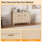 Credenza a Buffet Scanalata, Grande Mobiletto Contenitore per Caffè/Bar da 120 cm con 3 Cassetti e 2 Ante per Cucina, Soggiorno, Ingresso