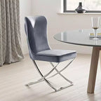 Royal Hampton Side Dining Chair Set of 2, Chrome Metal, Gray Button Tufted Velvet