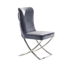 Set di 2 sedie da pranzo Royal Hampton, metallo cromato, velluto grigio capitonné