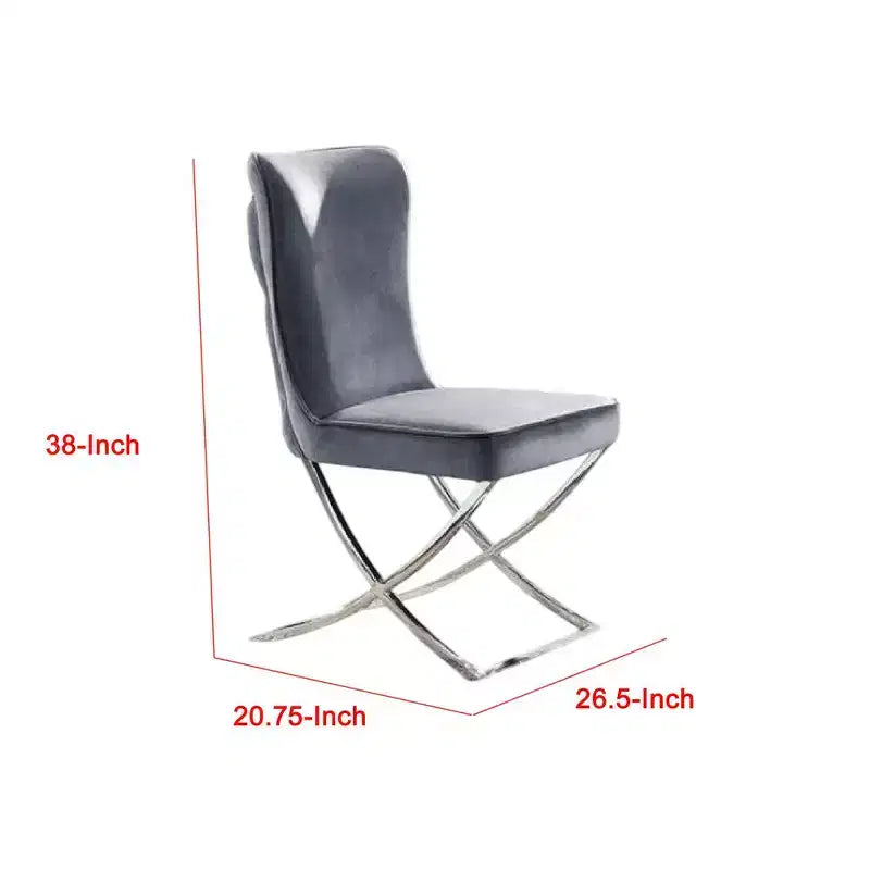 Set di 2 sedie da pranzo Royal Hampton, metallo cromato, velluto grigio capitonné