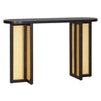 Consolle in Rattan con Contenitore, Tavolo Stretto da Ingresso in Legno per Soggiorno e Corridoio