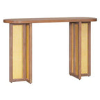 Consolle in Rattan con Contenitore, Tavolo Stretto da Ingresso in Legno per Soggiorno e Corridoio