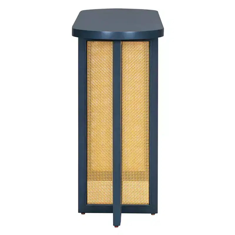 Consolle in Rattan con Contenitore, Tavolo Stretto da Ingresso in Legno per Soggiorno e Corridoio