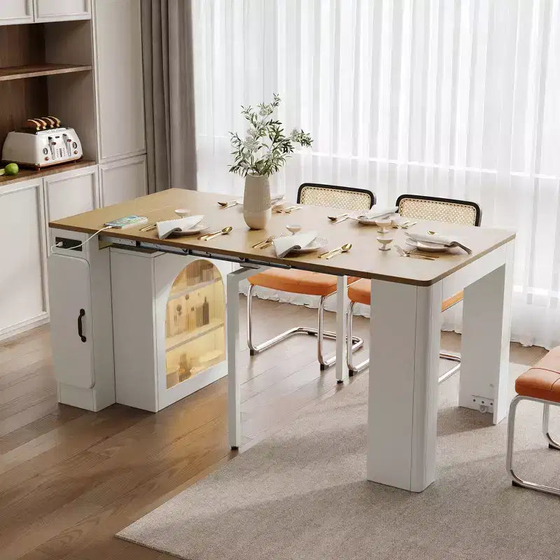 Tavolo da pranzo allungabile GDFStudio David con 3 allunghe rimovibili e armadietto salvaspazio