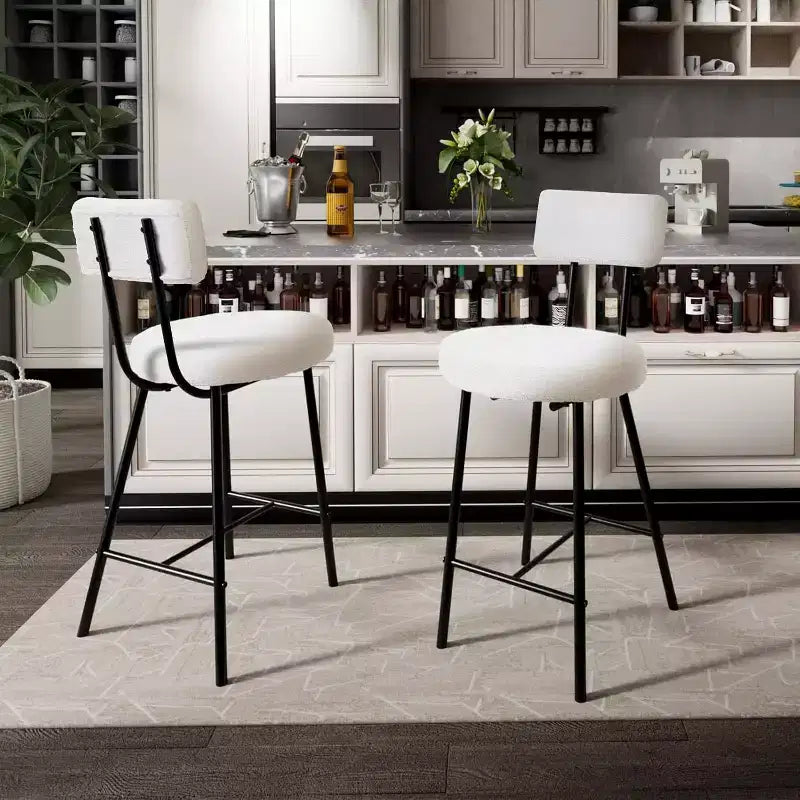 Set di 2/4 sgabelli da bar, sedie da bar altezza bancone da 61 cm con schienale e poggiapiedi - Sgabelli moderni imbottiti con seduta rotonda per isola cucina, sala da pranzo, pub