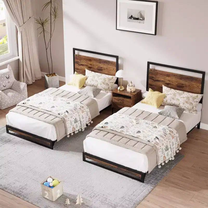 Struttura Letto con Testiera e Pediera in Legno, 6 Pollici di Spazio Contenitore Sotto il Letto, Letto a Piattaforma Stabile, Nessuna Rete a Molle, Facile da Montare