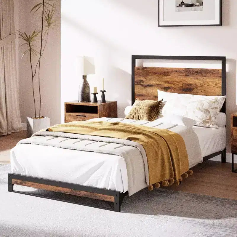 Bed Frame with Wood Headboard and Footboard, 6 Inch Under Bed Storage, Stable Platform Bed Furniture Bed Storage, No Box Spring, Easy Assembly