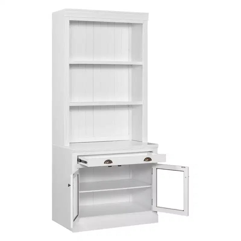 Libreria moderna Polibi con 2 ante in vetro, ripiano regolabile e cassetto portaoggetti