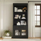 Polibi Modern Display Bookcase with 2 Glass Doors, Adjustable Shelf & Storage Drawer