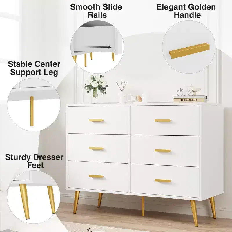 COZONY Consolle con 6 cassetti, Cassettiera alta con cassetti, Organizzatore di archiviazione a torre per camera da letto, armadio, soggiorno, corridoio e ingresso