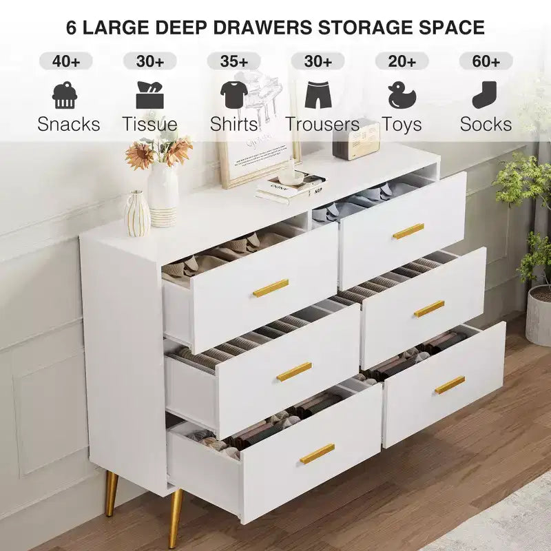 COZONY Consolle con 6 cassetti, Cassettiera alta con cassetti, Organizzatore di archiviazione a torre per camera da letto, armadio, soggiorno, corridoio e ingresso
