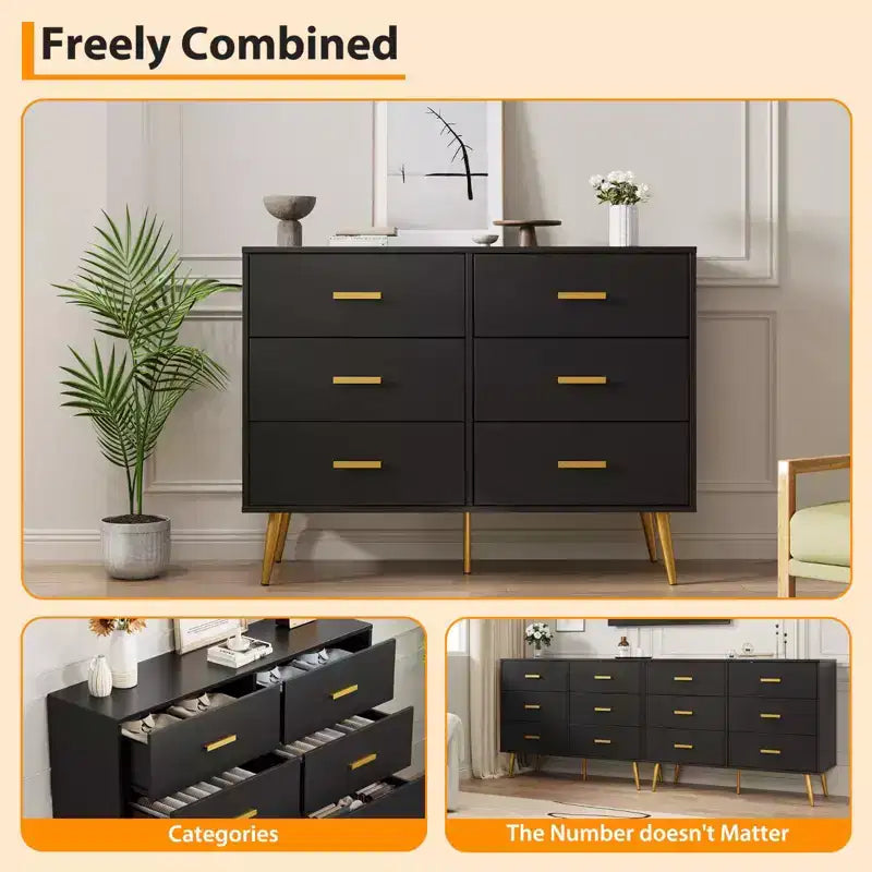 COZONY Consolle con 6 cassetti, Cassettiera alta con cassetti, Organizzatore di archiviazione a torre per camera da letto, armadio, soggiorno, corridoio e ingresso