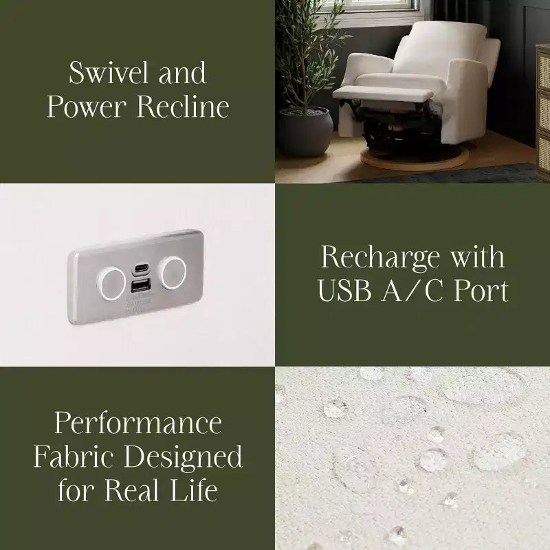 Poltrona reclinabile e girevole Namesake Crewe Electronic - Eco-tessuto color crema ad alte prestazioni
