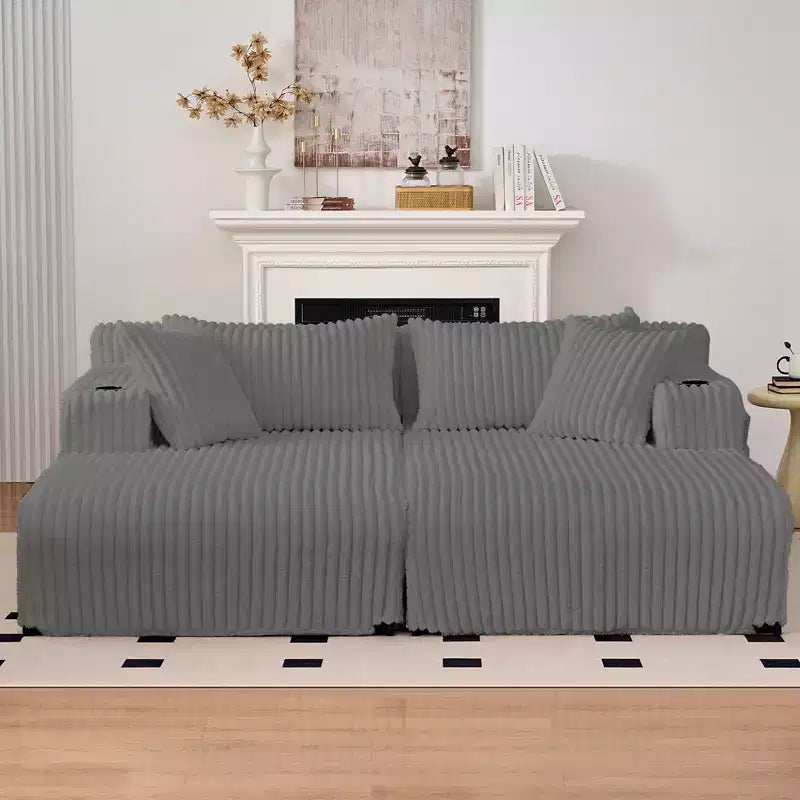 Mjkone 85 Divani Reclinabili Mobili a Doppia Chaise Longue, Divanetto con Portabicchieri, Tasche Laterali, 2 Poltrone Letto Singole Oversize