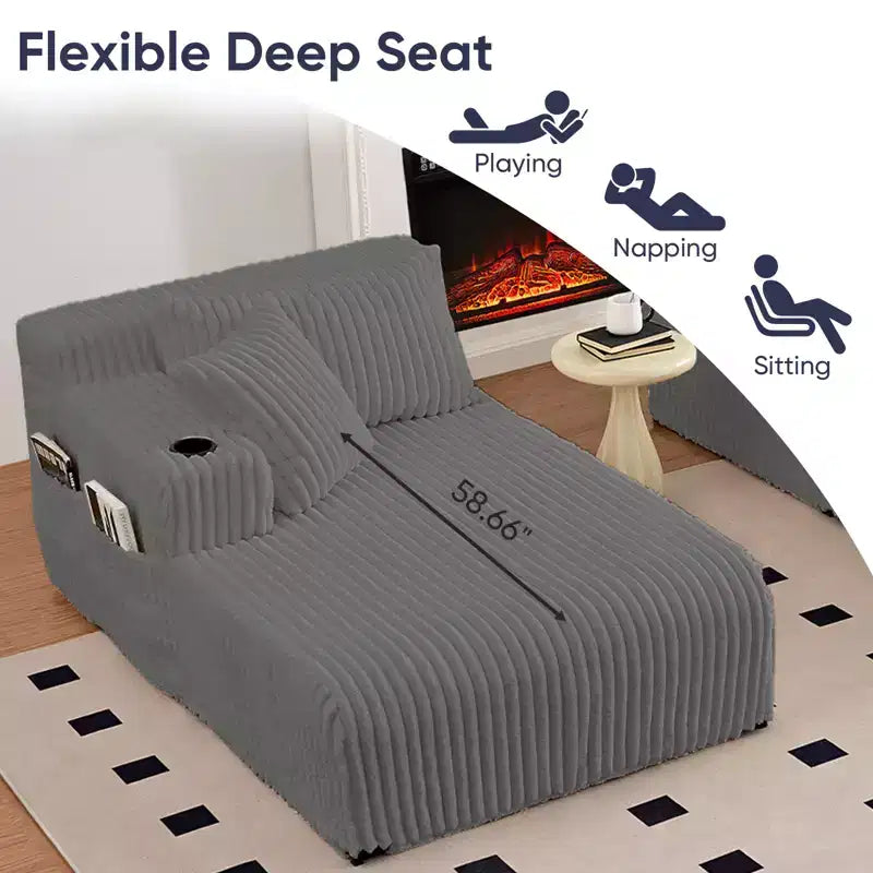 Mjkone 85 Divani Reclinabili Mobili a Doppia Chaise Longue, Divanetto con Portabicchieri, Tasche Laterali, 2 Poltrone Letto Singole Oversize