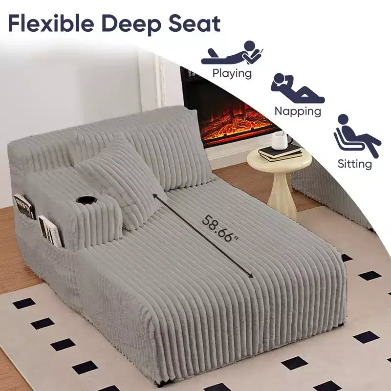 Mjkone 85 Divani Reclinabili Mobili a Doppia Chaise Longue, Divanetto con Portabicchieri, Tasche Laterali, 2 Poltrone Letto Singole Oversize