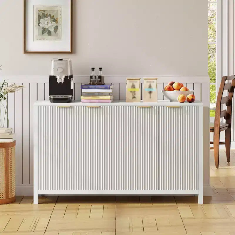 COZONY 55 Mobile Credenza Moderno con Ante Scanalate e Ripiani Regolabili, Credenza a 4 Ante in Legno per Sala da Pranzo, Cucina e Soggiorno